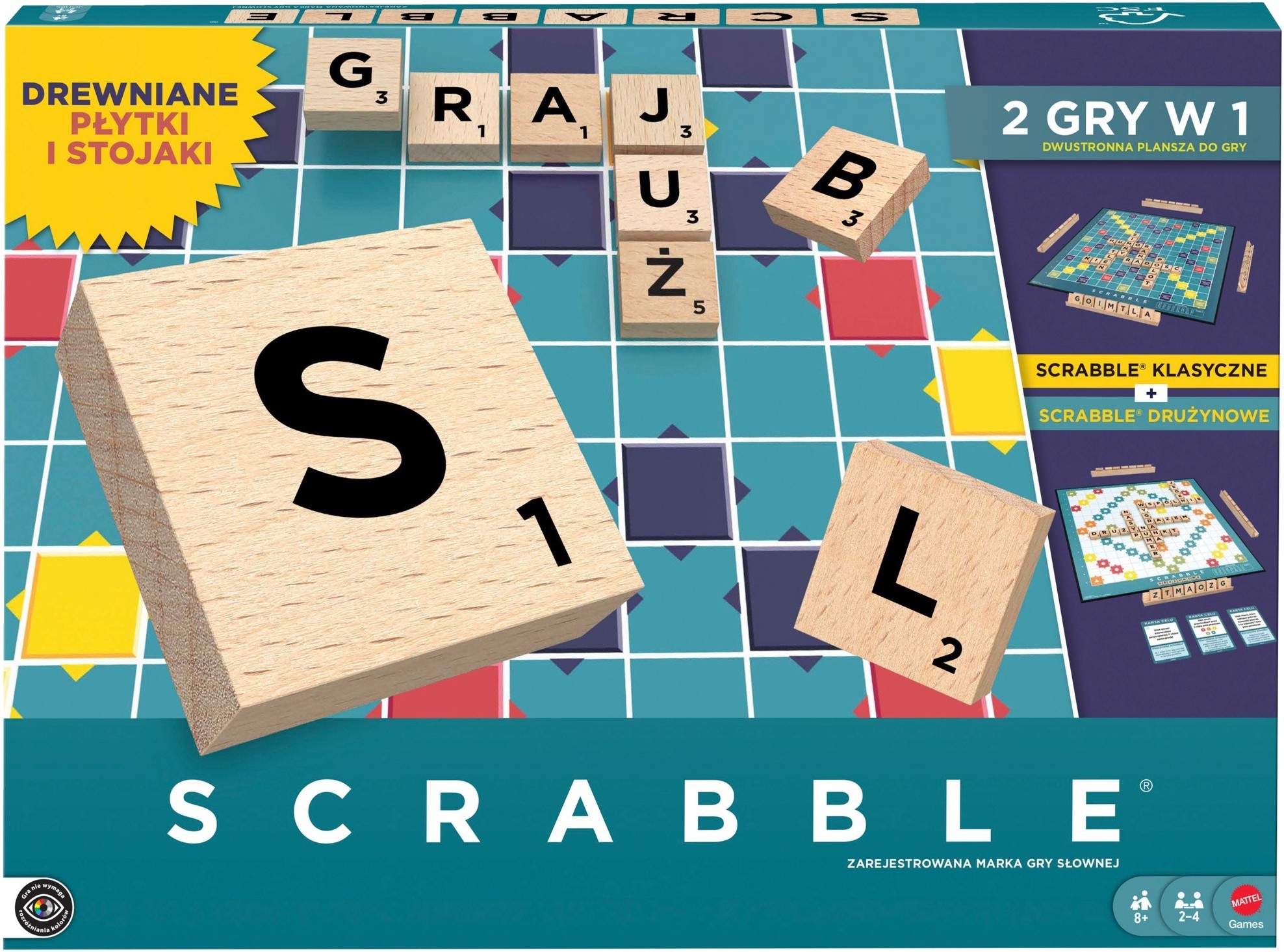 Scrabble Drewniane płytki i stojaki Rodzinna gra