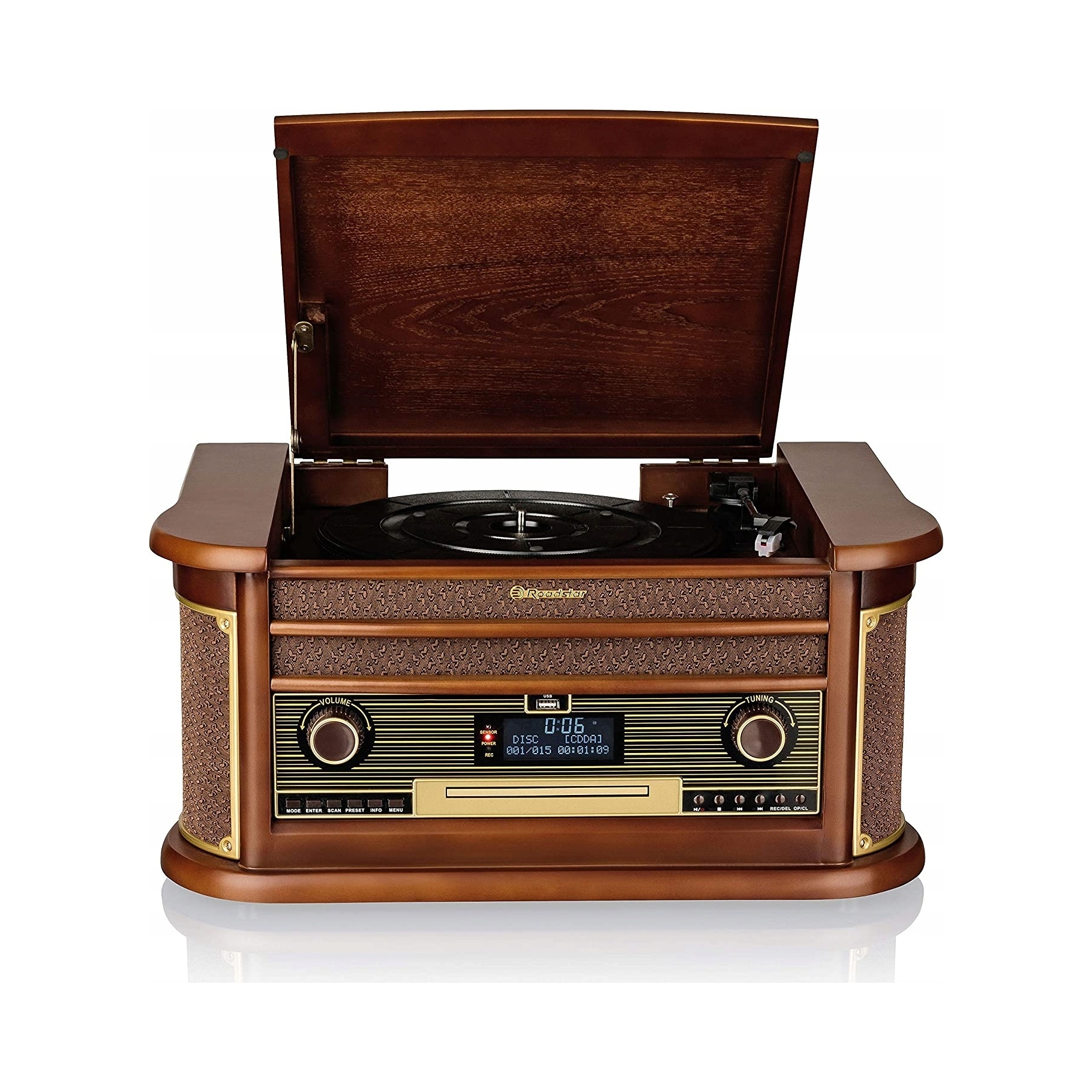 Gramofon Roadstar HIF-1996D+BT hnědý Kazety CD Fm Bt