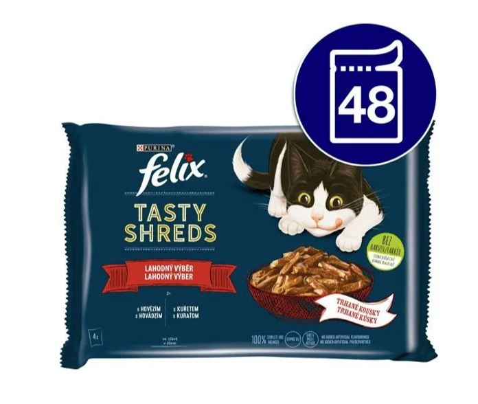 Felix Fantastic Tasty Shreds multipack hovězí, kuře ve šťávě 80 g