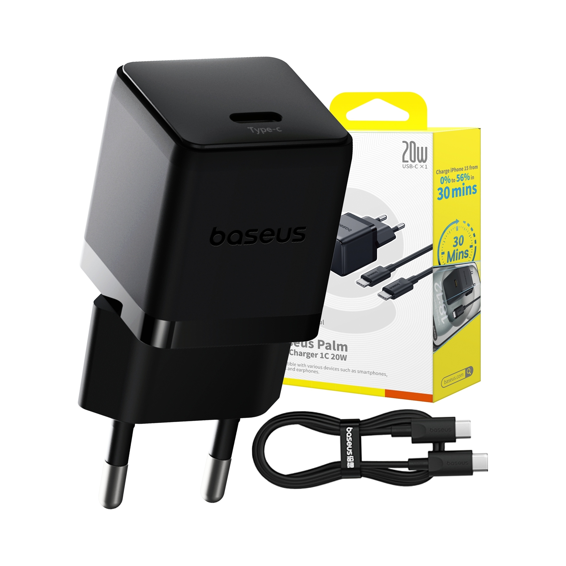 Ładowarka sieciowa Baseus Palm 1C 20W (z kablem Baseus Mini White Usb- C