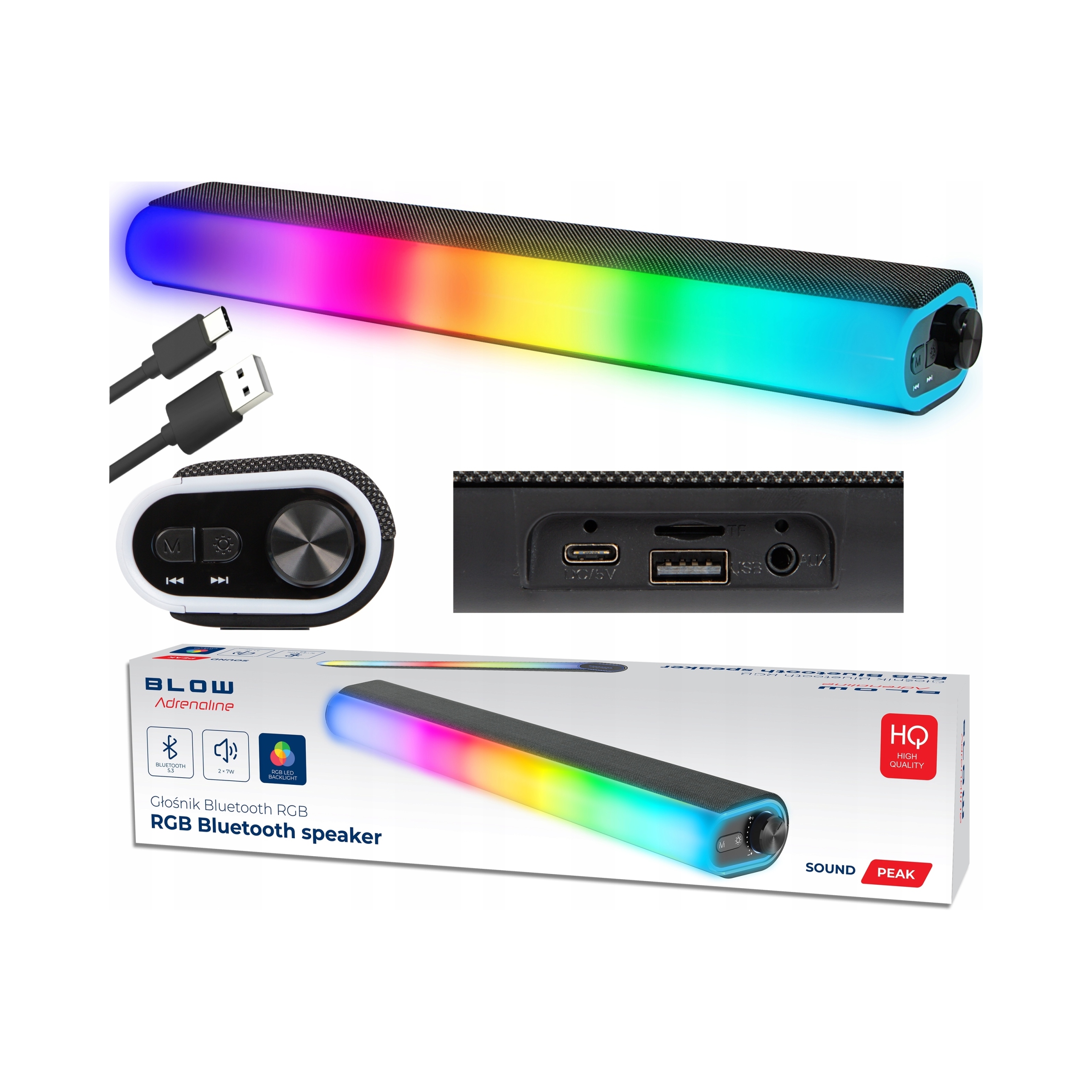 Głośnik Bluetooth Soundbar Gamingowy Głośniki Komputerowe Led Rgb Usb