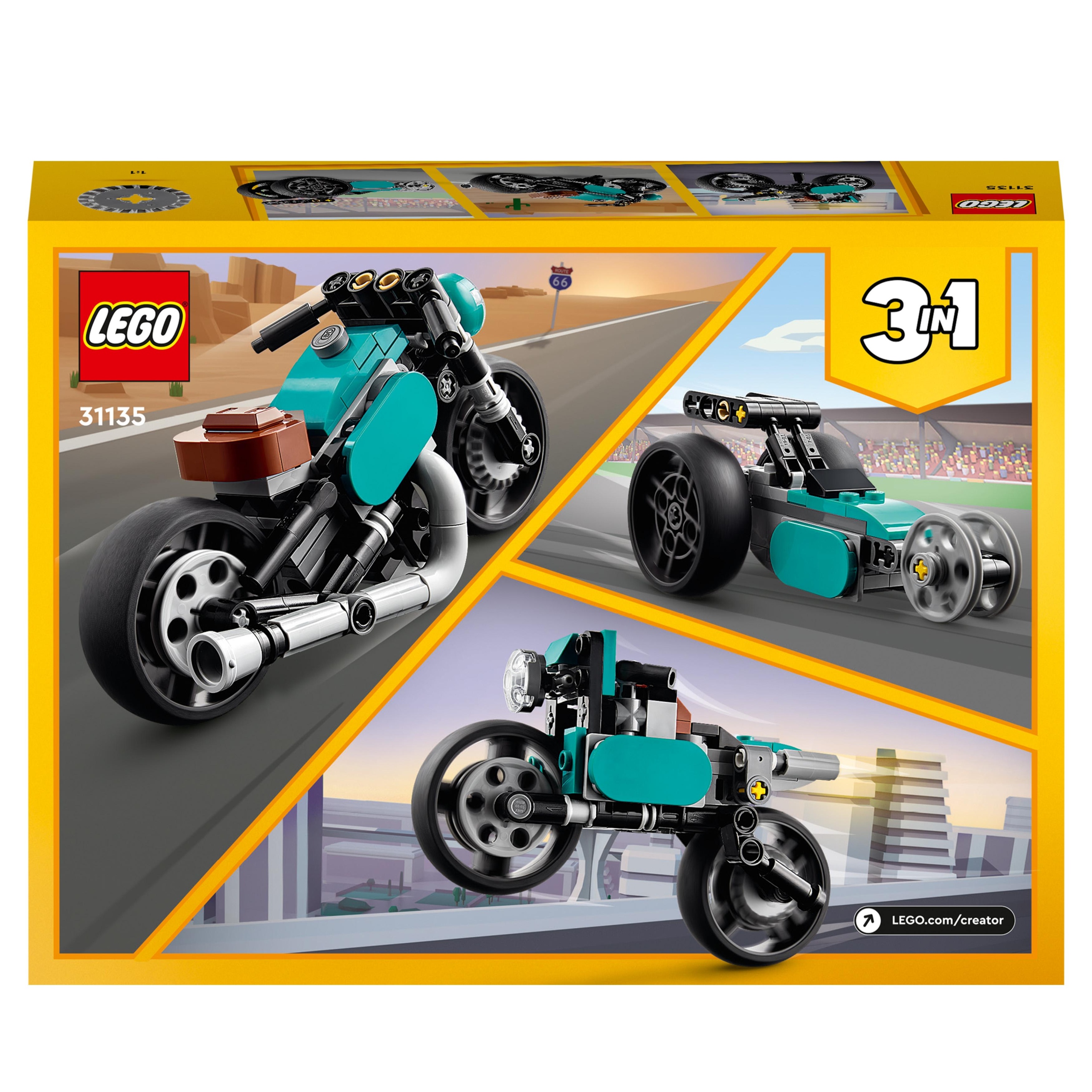 LEGO Creator 3w1 Motocykl vintage Rower Dragster Wiek dziecka 8 lat +