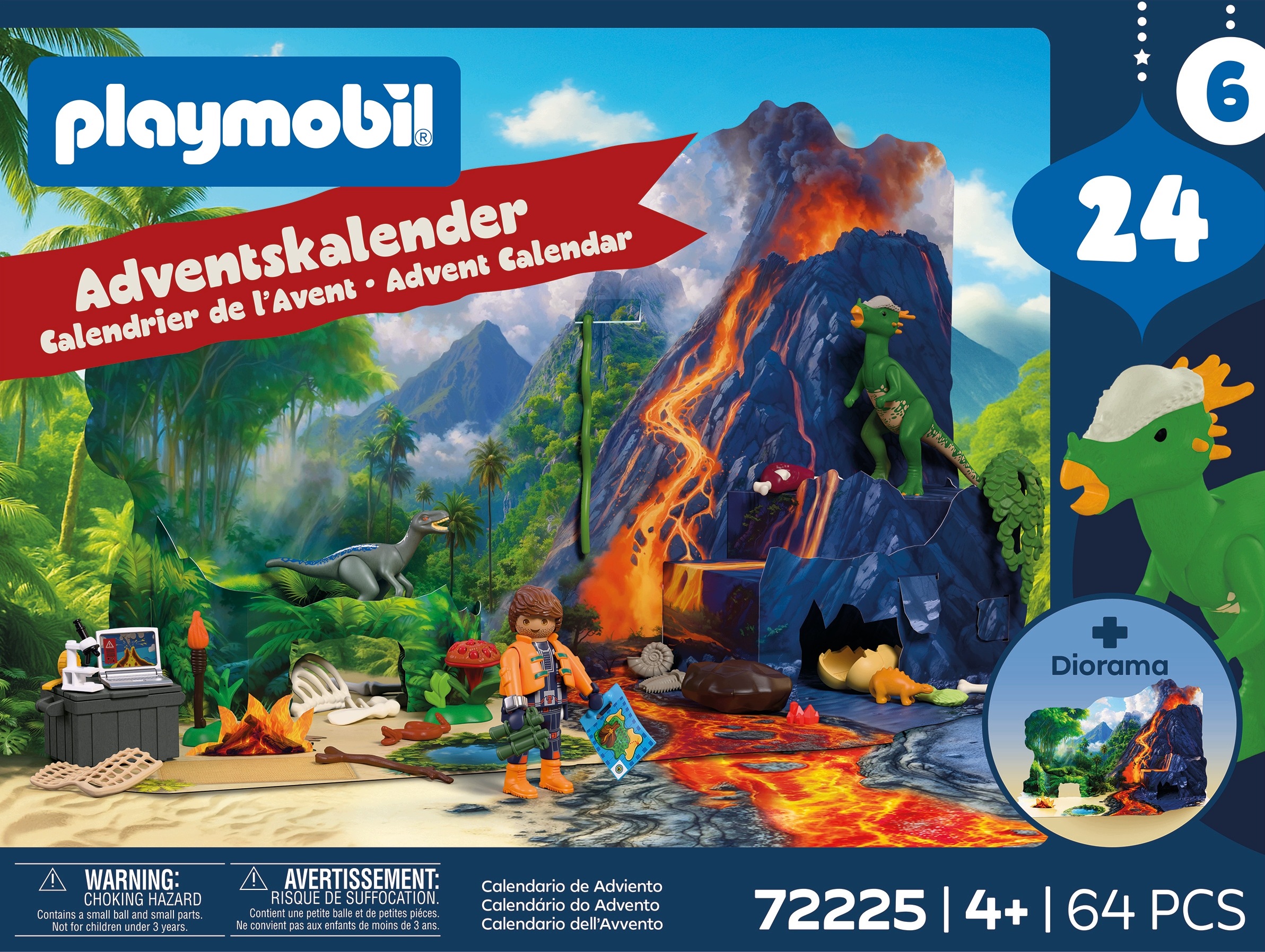 Адвент-календарь Playmobil 72225 Экспедиция динозавров, 64 детали и картонный фон, от 4 лет — фото 6