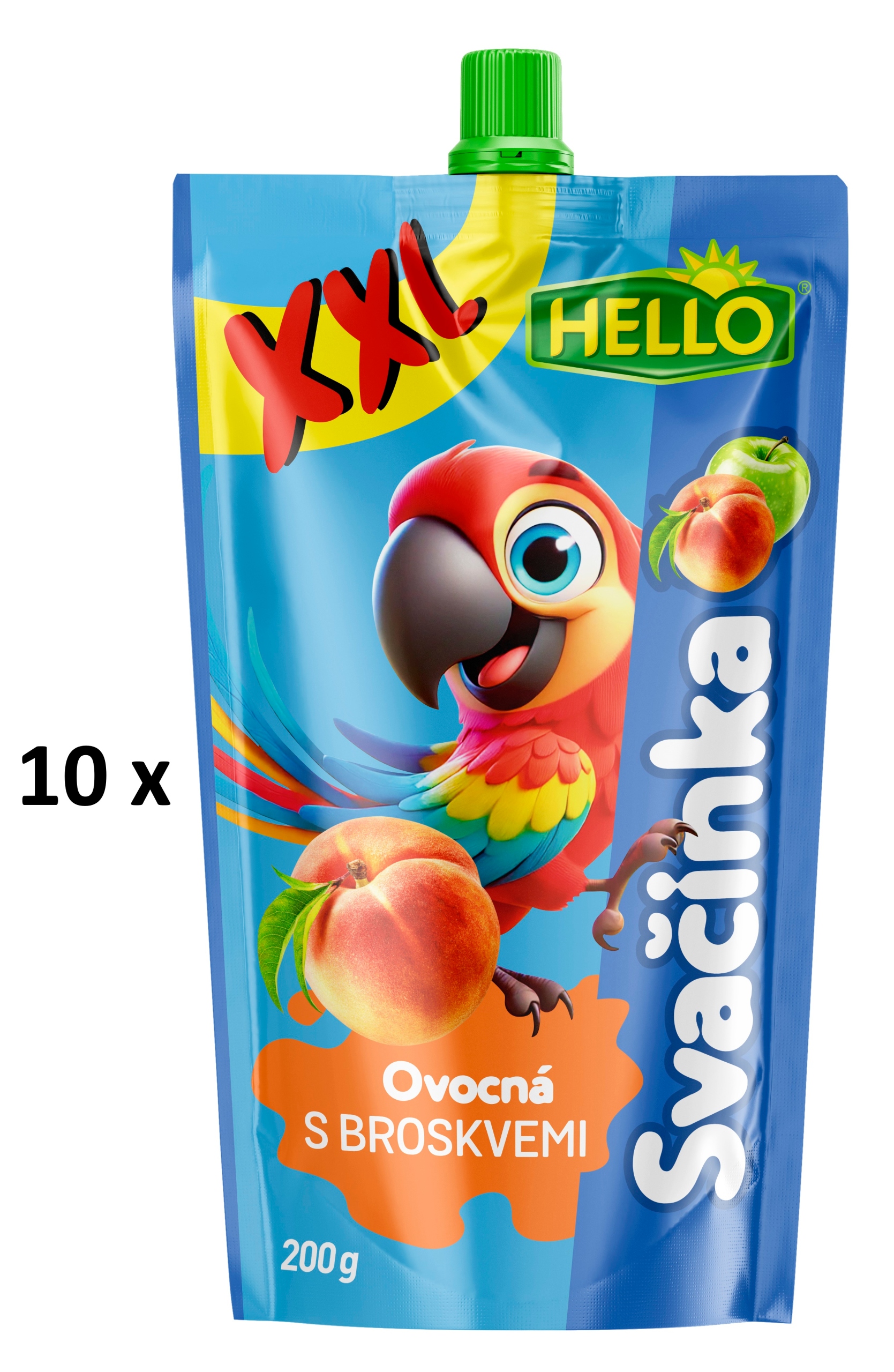 Levně Hello Ovocná svačinka XXL s broskvemi 10 x 200 g