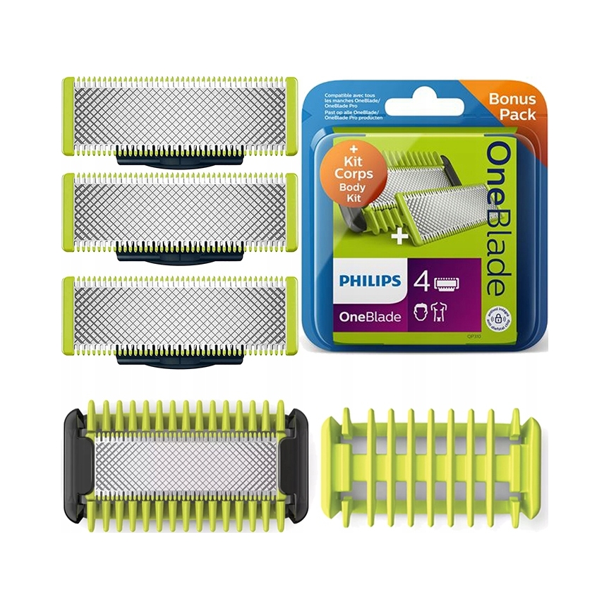 Vyměnitelné čepele Philips OneBlade QP310/50 stříbrné 4 kusy Body Kit
