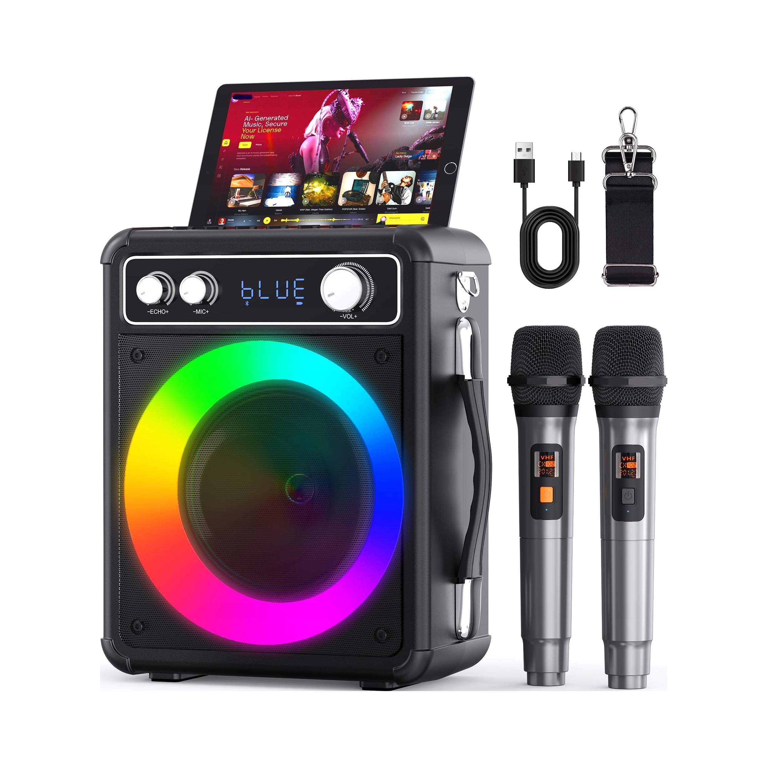 Ankuka Bluetooth Karaoke stroj 20W 2 Led mikrofony Tws