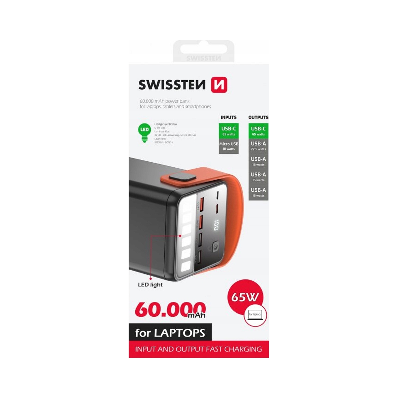 Swissten Powerbanka 60000 mAh 4x Usb-a Usb-c 65W pre telefóny a notebooky