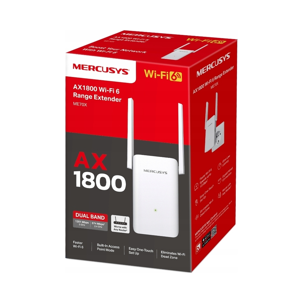 WiFi extender TP-Link Mercusys ME70X AP/Extender/Repeater AX1800, 1x Glan