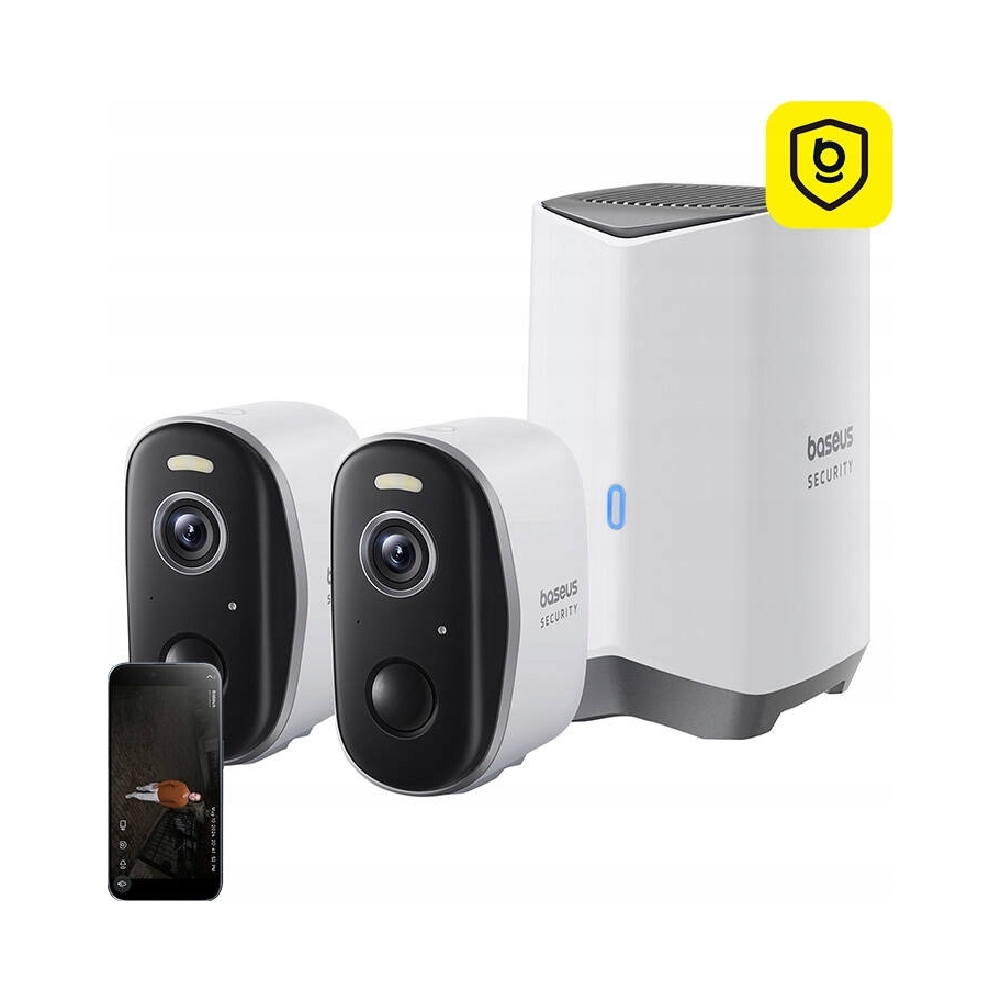 Sada 2 vonkajších kamier Baseus N1 2K (biela) pre bezpečnosť domu a kancelárie