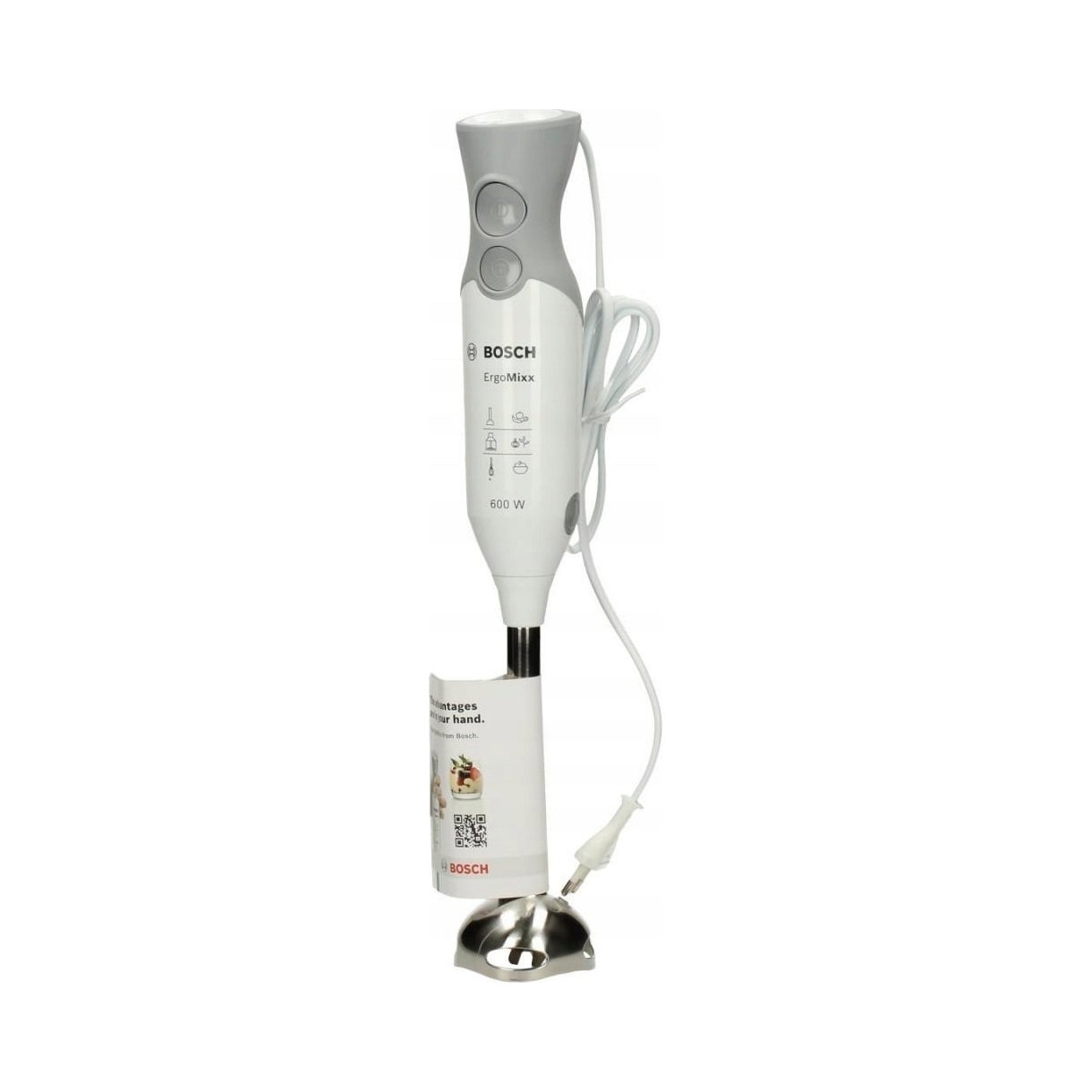 BOSCH Blender Ręczny ErgoMixx 600W Stalowy Nóż 2 Prędkości Biało-Szary — miniatura 8