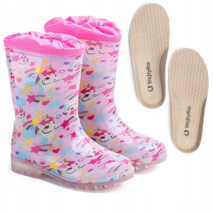 WOJTYŁKO 2201 KALOSZE DZIEWCZĘCE KOŁNIERZ Z GUMKĄ RÓŻOWE JEDNOROŻCE R 27