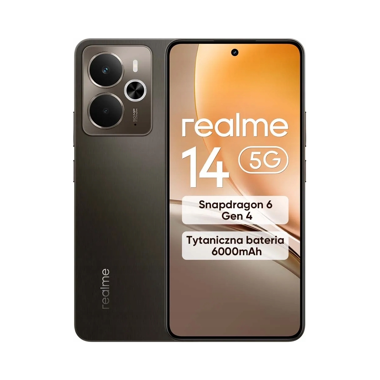 Smartfon Realme 14 8 Gb 256 Gb 5G Brązowy Storm Titanum Ładowarka Nowy
