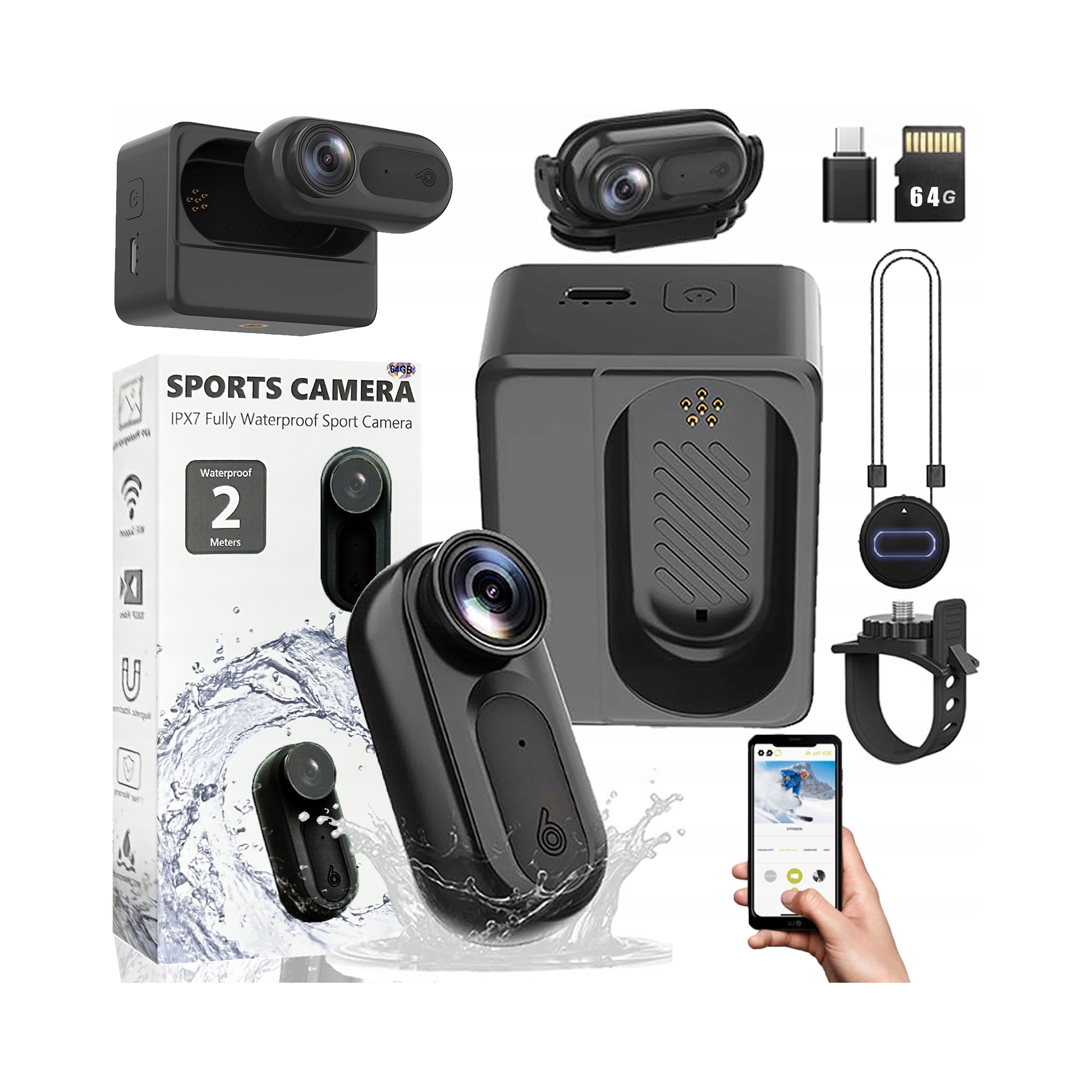 Sportovní kamera Full Hd 1080P černá s Wi-Fi, voděodolná, magnetická černá