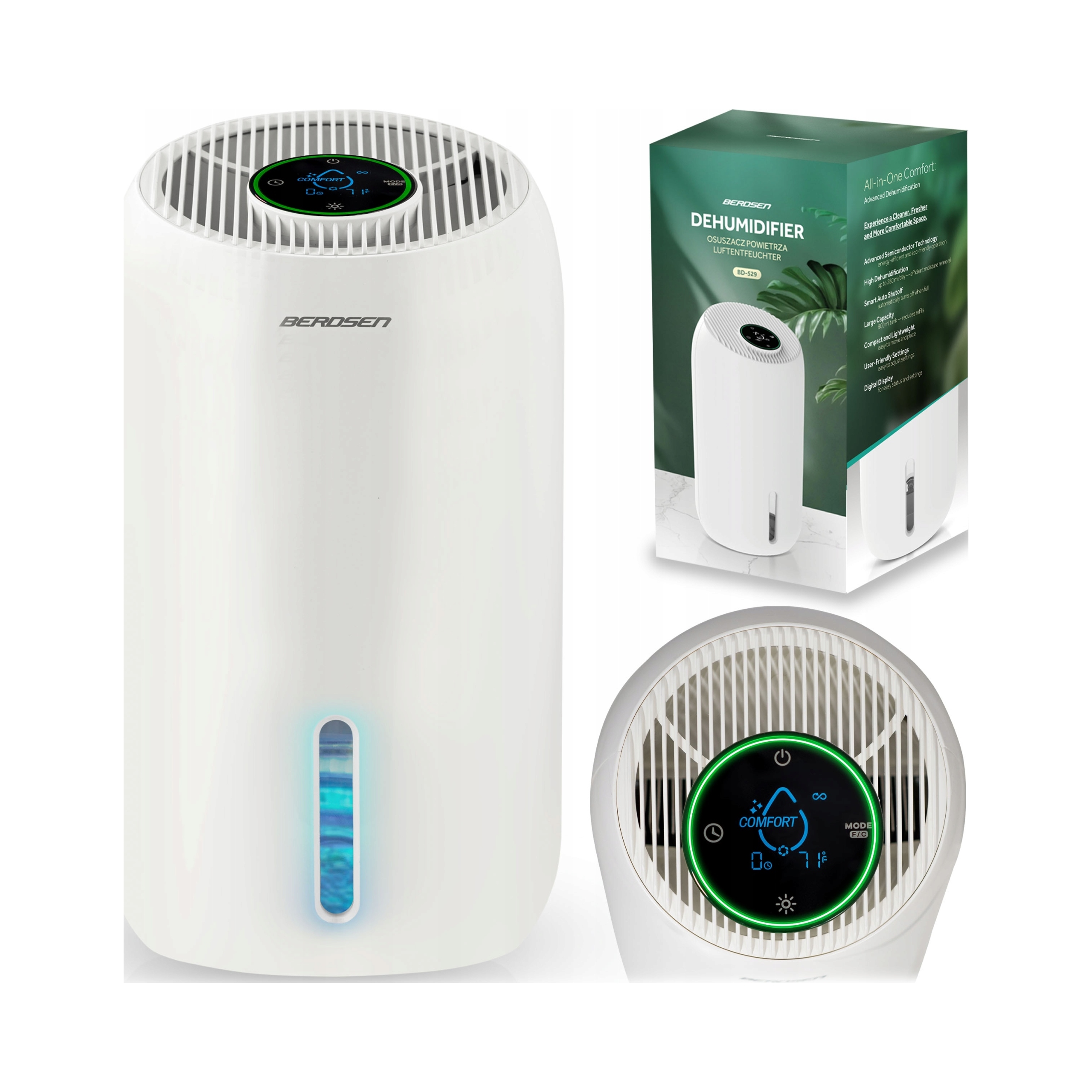 Odvlhčovač Vzduchu Pohlcovač Vlhkosti 60 W Tichý 34 dB Led Časovač Berdsen