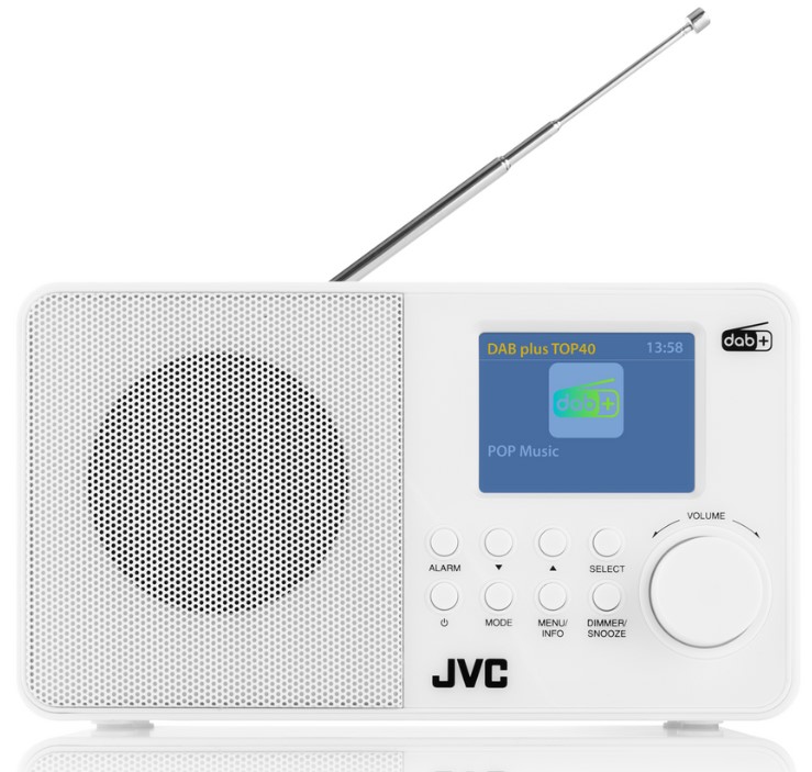 Sieťovo-batériové rádio Dab+, Fm Jvc RA-E611W-DAB BestTuneTM s budíkom