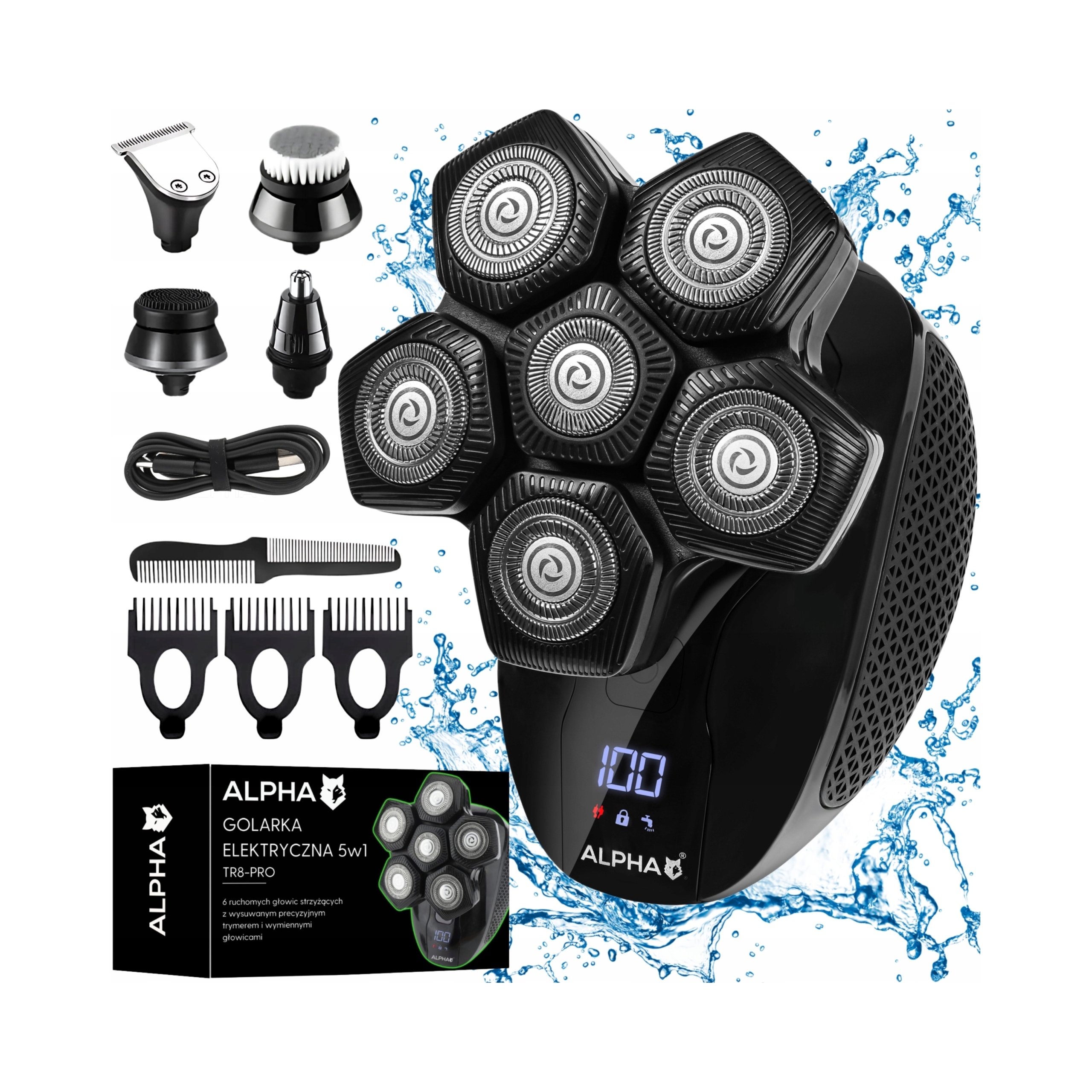 Golarka Męska Alpha 5W1 Maszynka Trymer do Golenia Brody, Włosów i Nosa