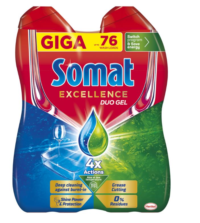 Levně Somat Excellence Duo gel do myčky na mytí nádobí, 2× 684 ml, 76 dávek