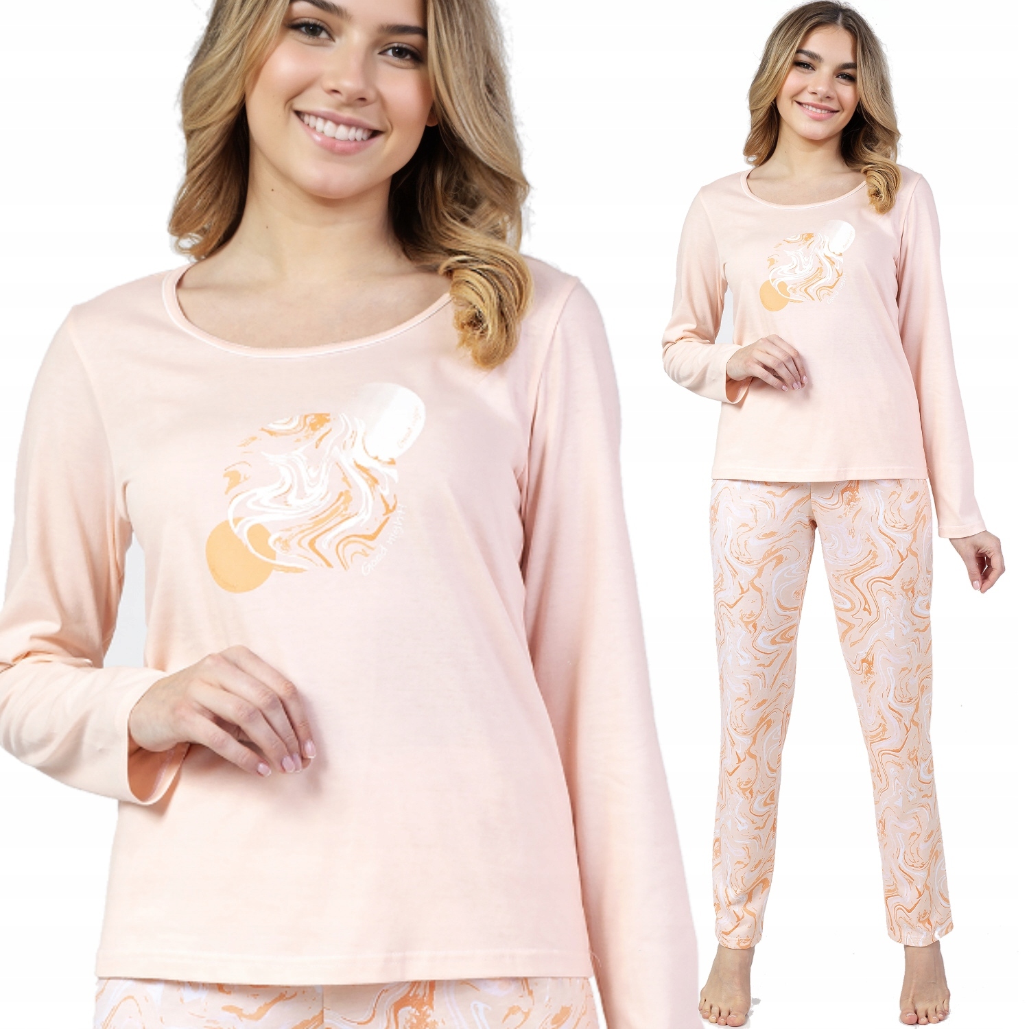 Regina dámské pyžamo s dlouhým rukávem 672 meruňka 3XL