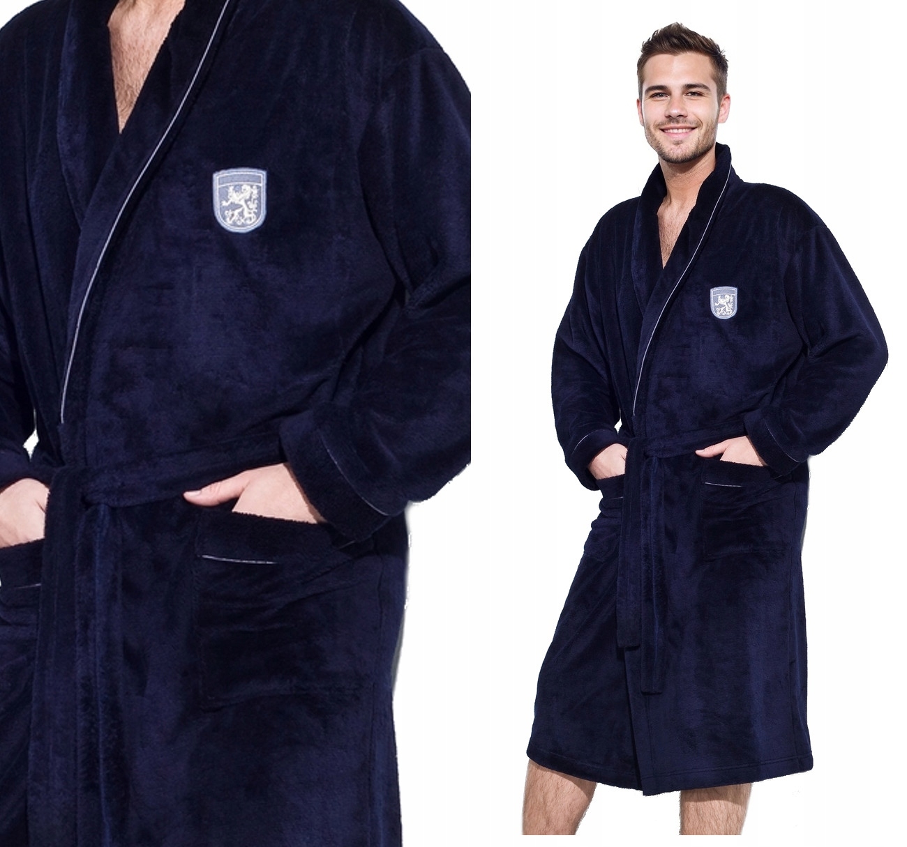 Pánský teplý župan Borys s límcem L&L XL námořnická modrá