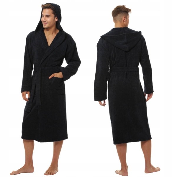 L&L pánský župan koupací kabát 2104 dlouhý, velikost M, grafitově šedý