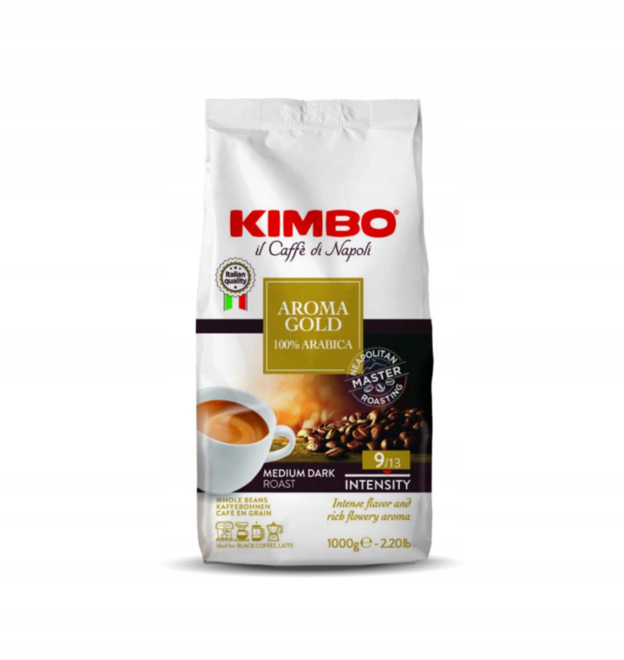 Levně Kimbo Aroma Gold 100% Arabica zrnková káva 1 kg