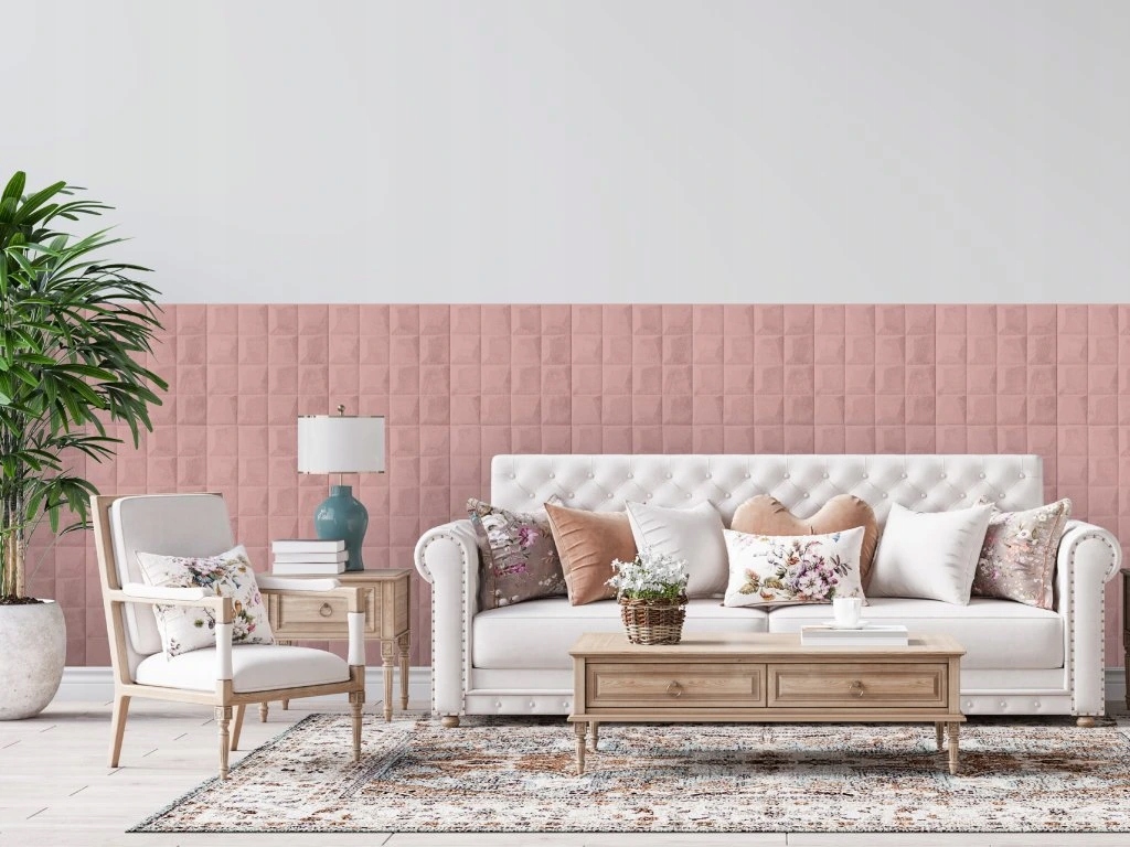 Hcs deco 3D samolepicí stěnový panel za postel růžové kostky samet