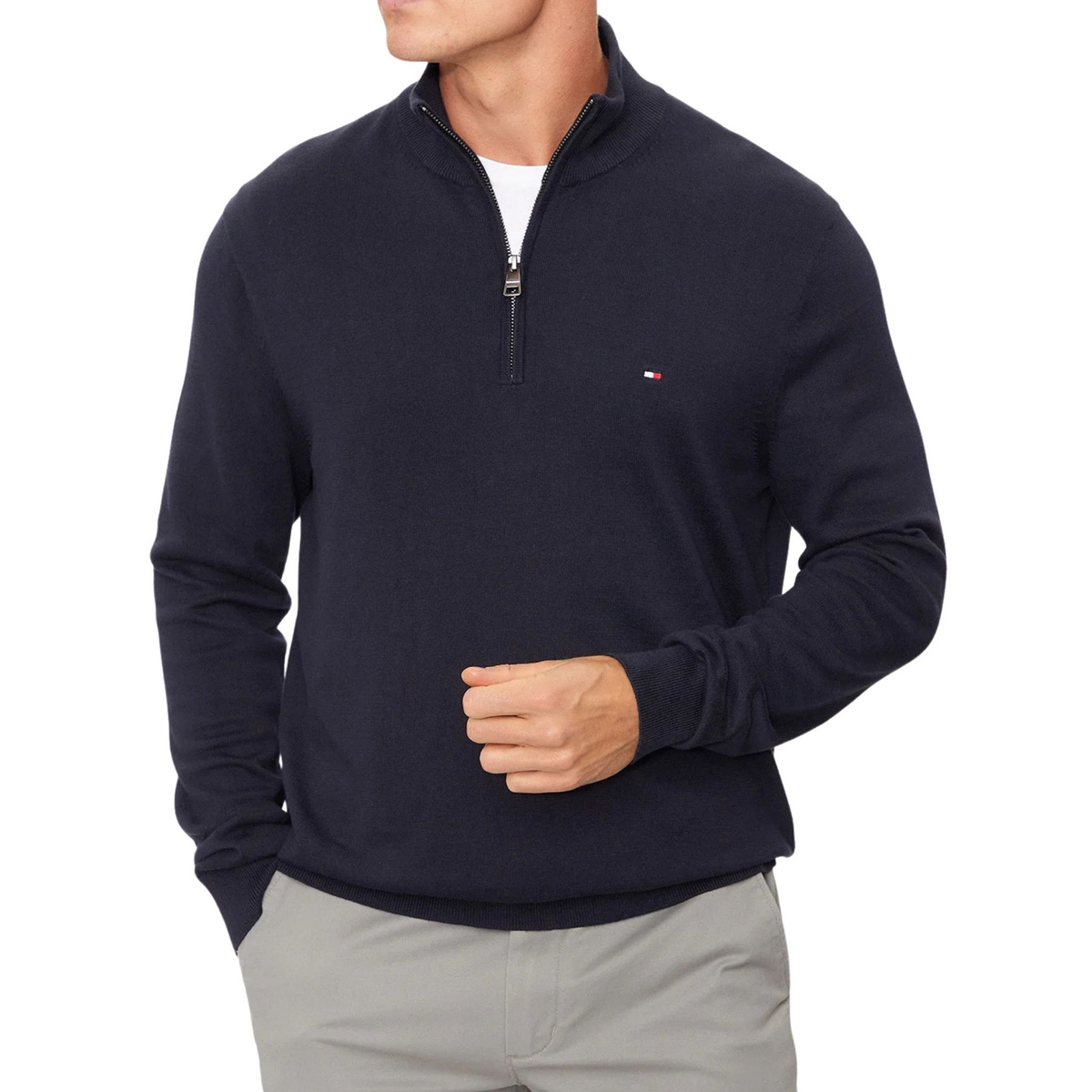 Pánský svetr Tommy Hilfiger Modrý Stojáček Zip Mw MW0MW37331 DW5 Černý
