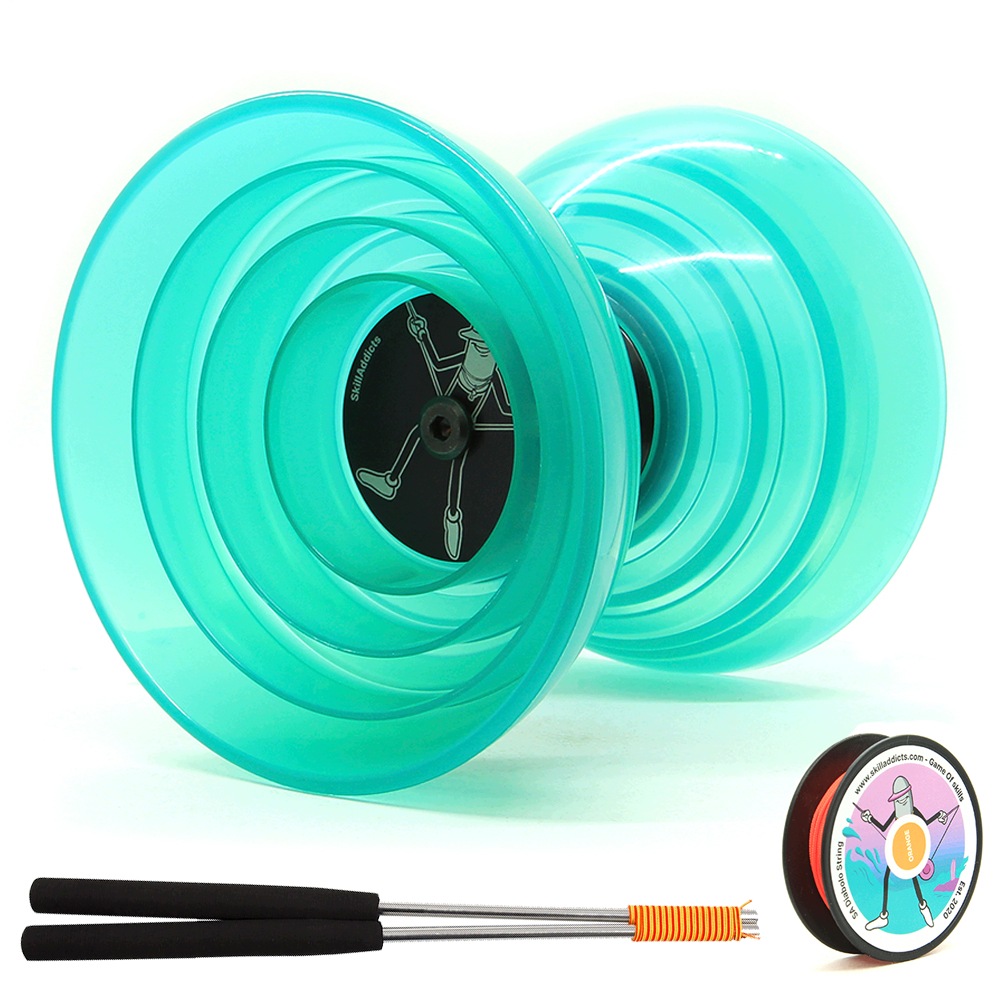 Diabolo set na triky SkillAddicts fixní diabolo, kovové hůlky, provázky