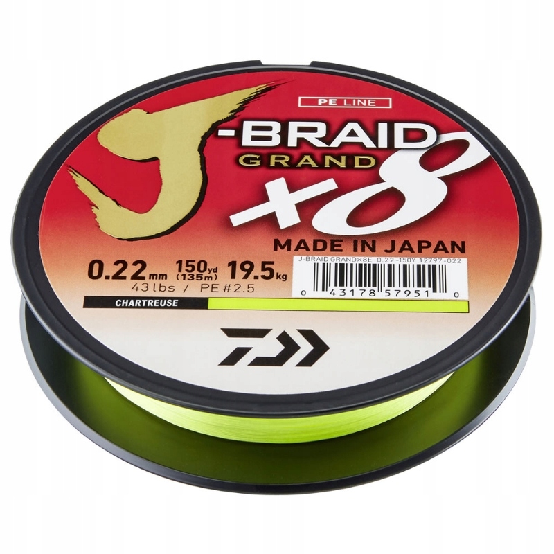 Daiwa J-Braid Grand X8 Chartreuse 270m 0.18mm 12.5kg