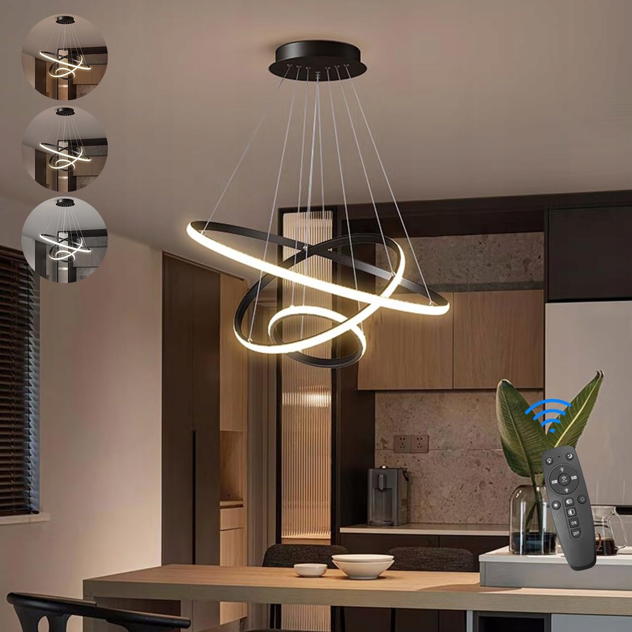 Lampa wisząca Led 3 pierścienie 45 W pilot czarna