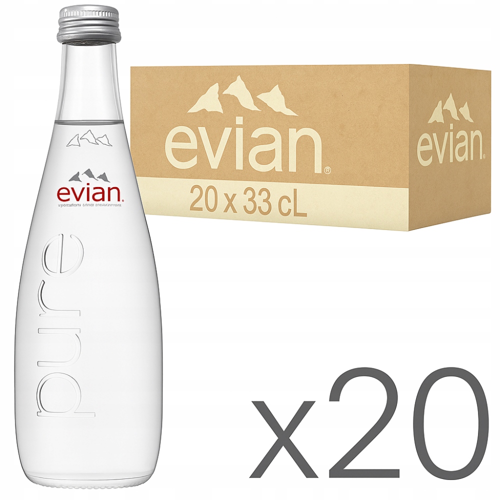 Minerální voda Evian 0,33L х 20 Sklo Neperlivá Vápník Hořčík