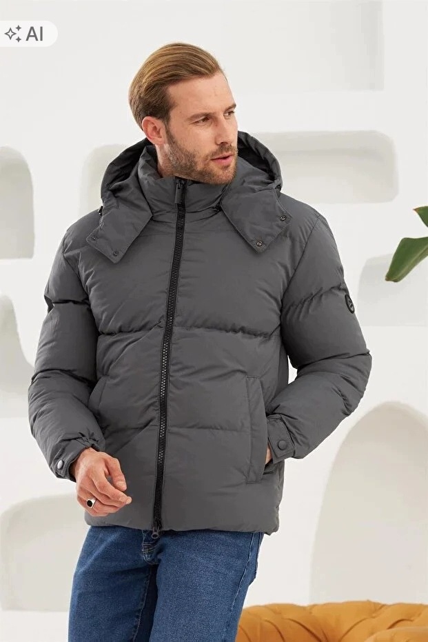 Pánská Prošívaná Bunda S Kapucí Ve Sportovním Stylu M 5IA