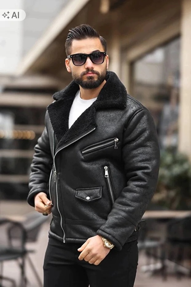 Černá Pánská Semišová Bunda S Límcem A Zipy XL 5IA
