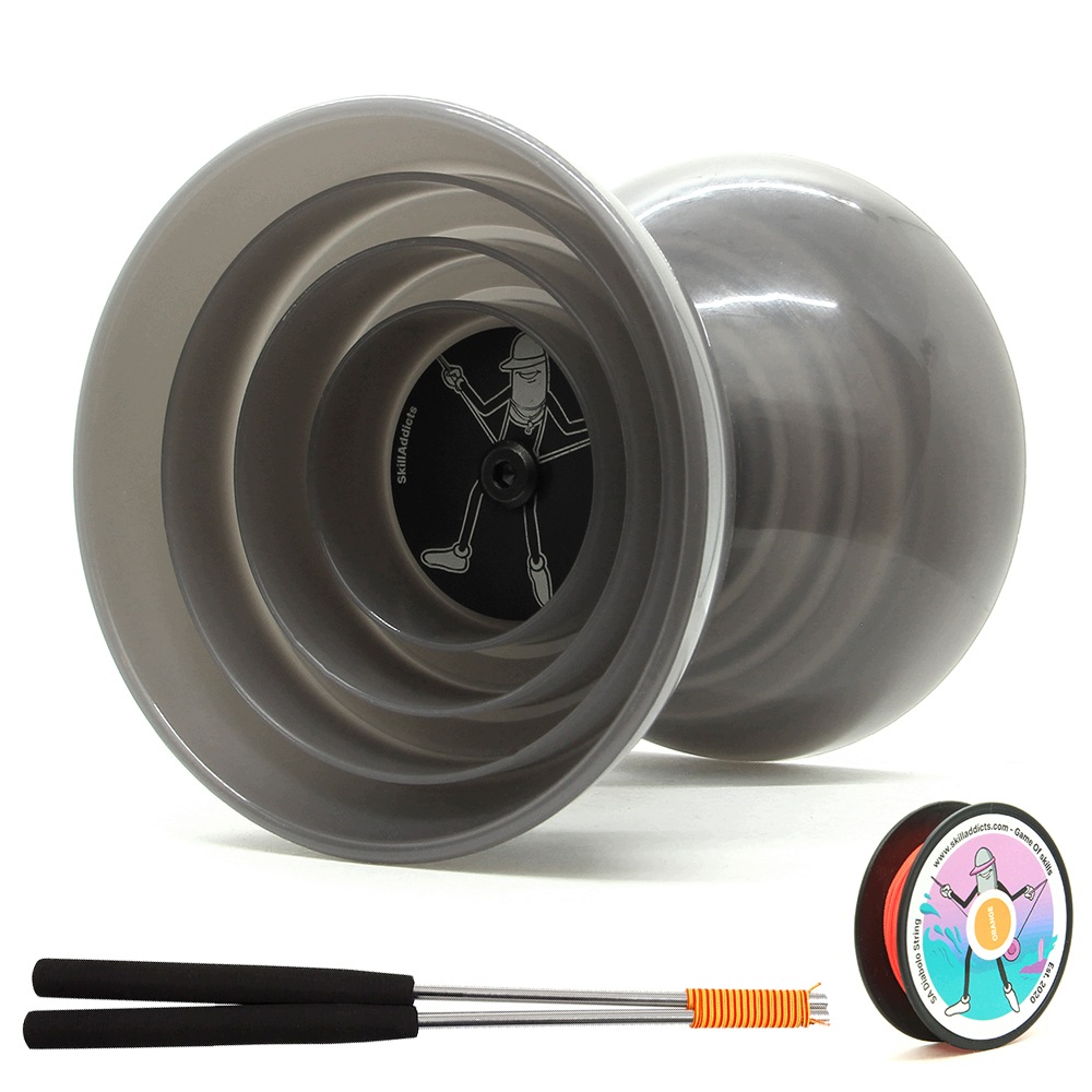 Diabolo set na triky SkillAddicts fixní diabolo, kovové hůlky, provázky