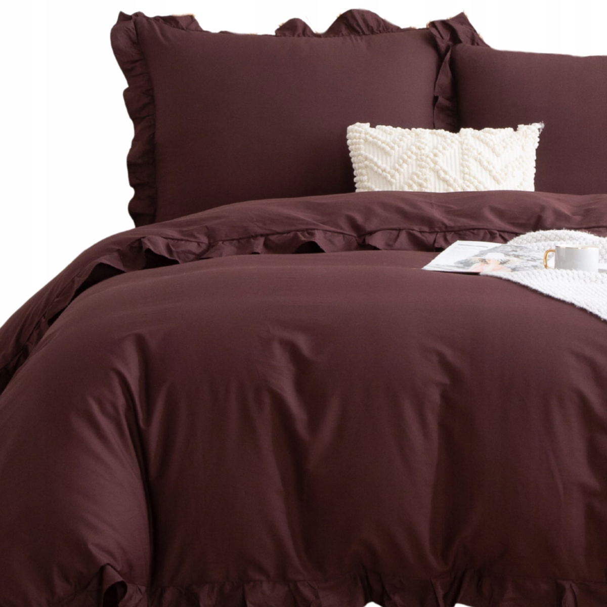 Pościel Komplet 160x200 Satyna 100% Bawełna Ruffy Premium Brąz