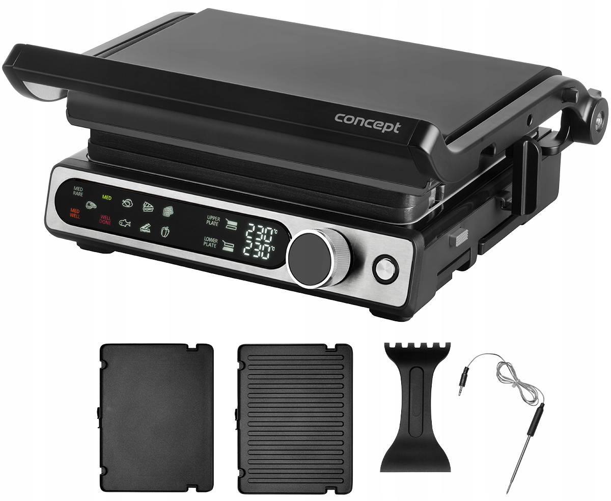 Kontaktní gril s teplotní sondou Concept GE3500, 2000 W, 11 programů