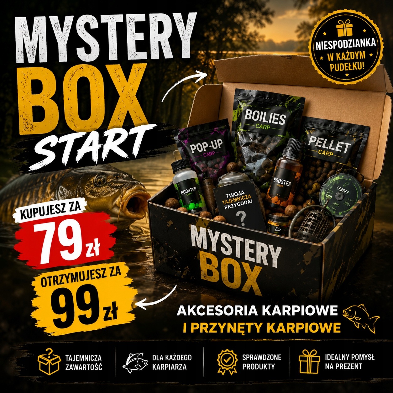 Mystery Box Karp Start – akcesoria i przynęty karpiowe 99 zł za 89 zł