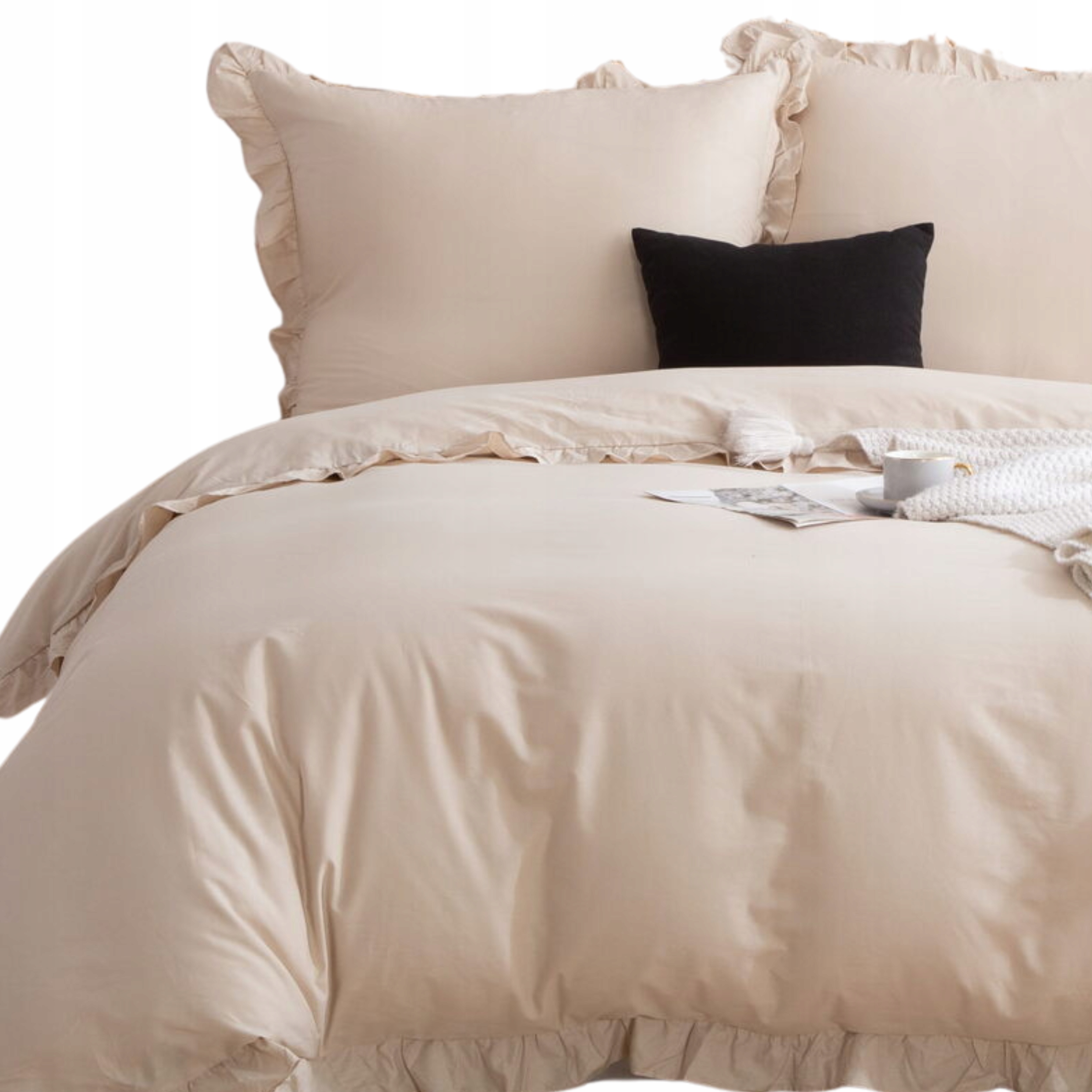 Pościel Komplet 220x200 Satyna 100% Bawełna Ruffy Premium Jasny Beż