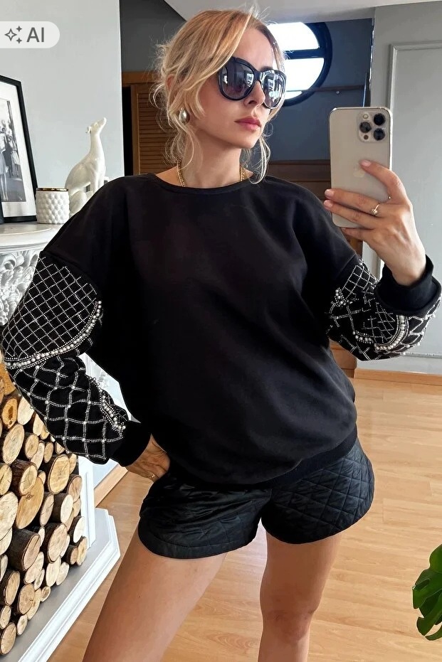Černá Dámská Mikina S Ažurovými Rukávy V Elegantním Stylu, Velikost M 5IA