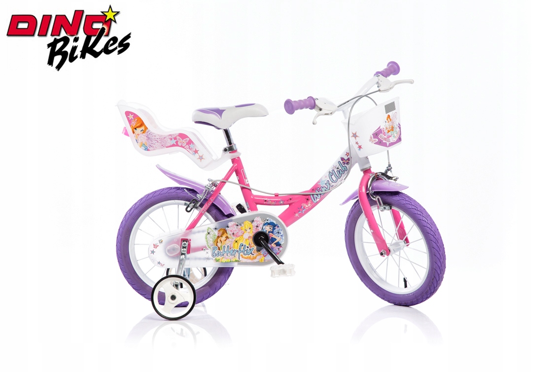 Dětské kolo Dino Bikes 14 palců Winx s košíkem a pomocnými kolečky