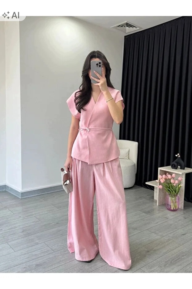 Růžový Dámský Komplet Z Měkké Tkaniny Oversize S 5IA