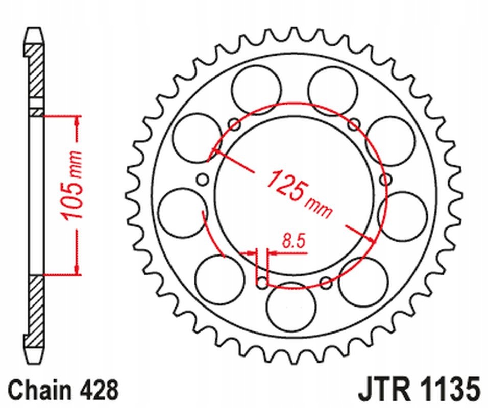 Jt Zębatka Tylna Aprilia Sx 125 '18-'23 (JTR1135.62)* (łańc. 428)
