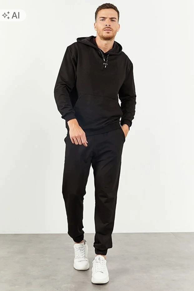 Černý Pánský Teplákovka Sportovní Komplet S Kapucí XL 5IA*