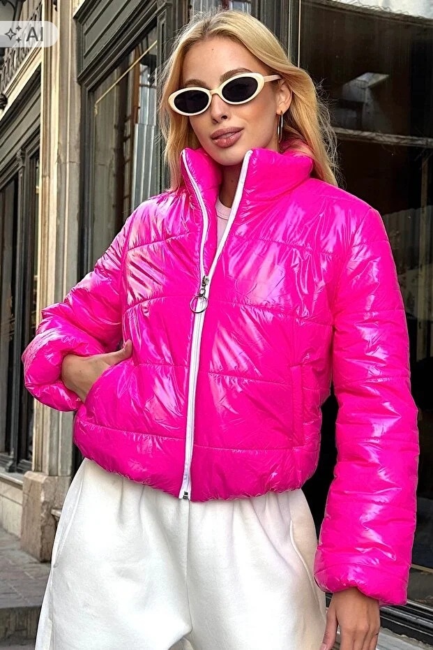 Krátká Prošívaná Bunda Lakovaná Ve Stylu Street L 5IA