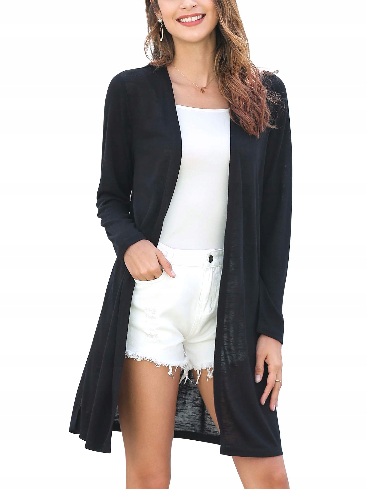 MessBebe Dámská Long Cardigan Slim Knit Longline Jacket