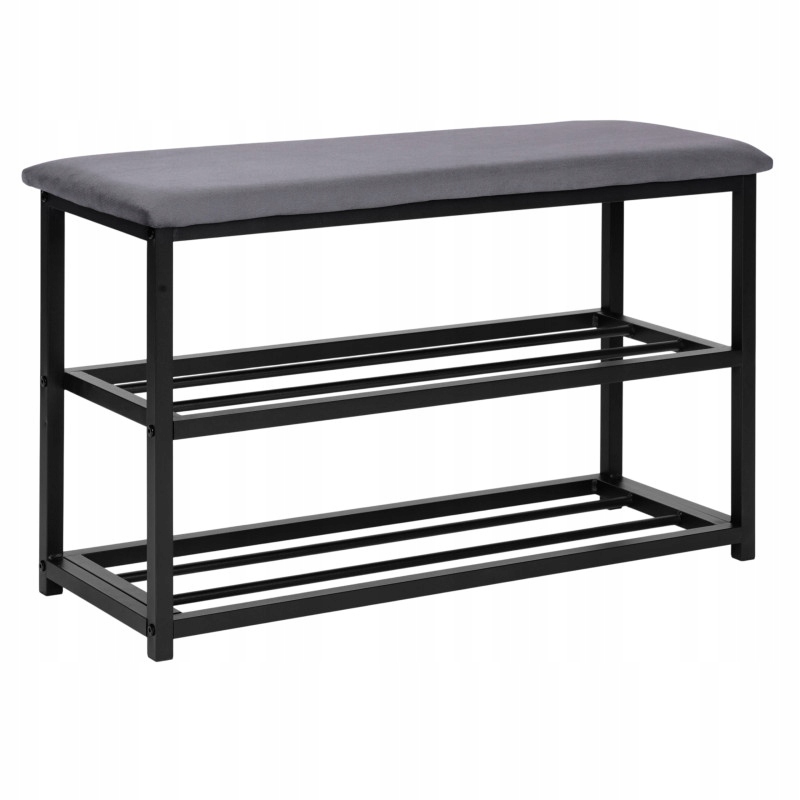 ModernHome TH-SCS-4 Botník s čalouněnou lavicí 80 cm, 2 police, černý
