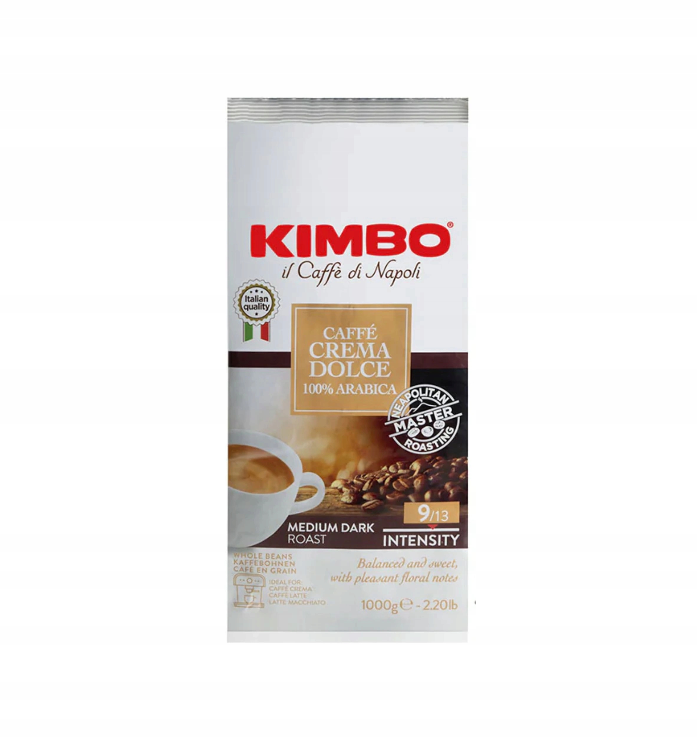 Levně Kimbo Caffe Crema Dolce 100% Arabica zrnková káva 1 kg