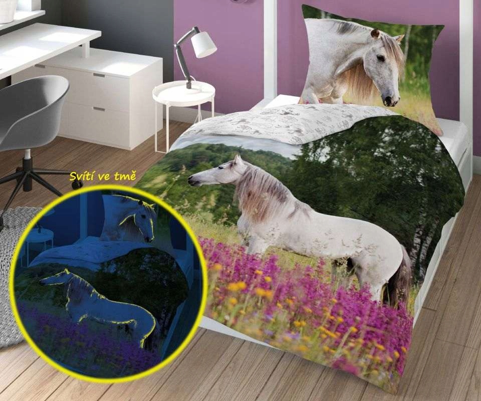 Detexpol Svítící povlečení Kůň na louce Bavlna, 140/200, 70/80 (DL-032312)