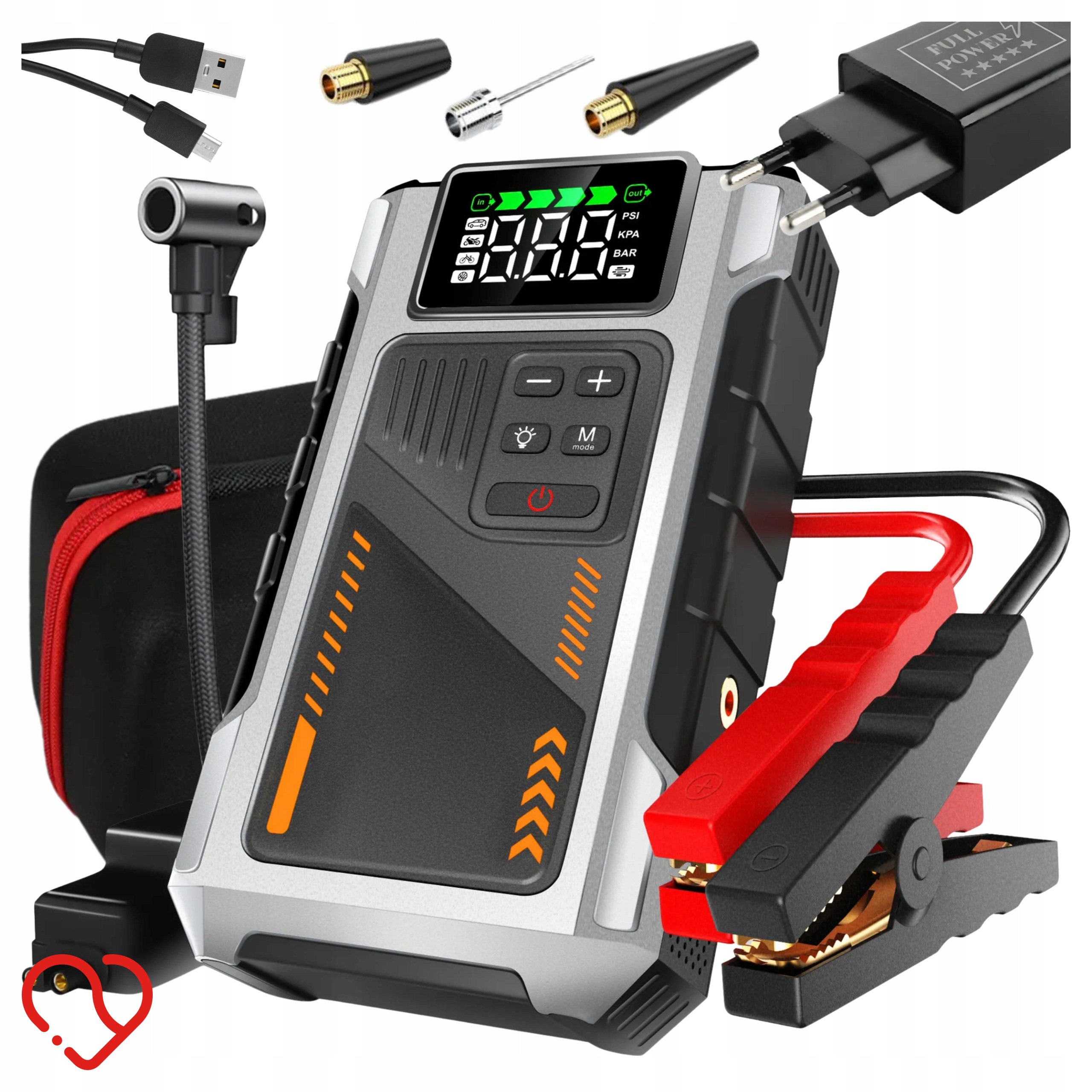 Urządzenie rozruchowe 12V powerbank z pompką 6000A z akcesoriami full power