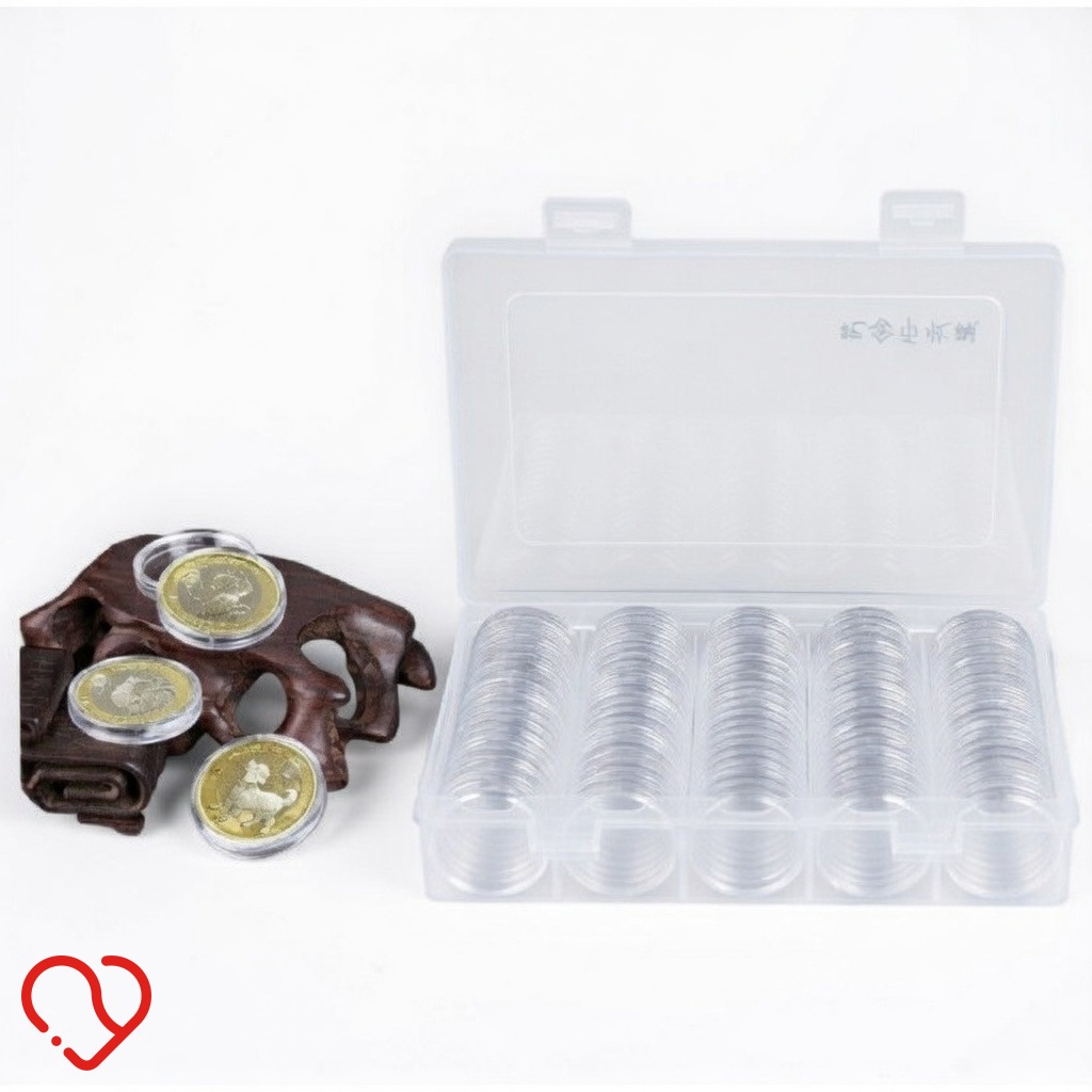 KAPSUŁKI NA MONETY 27MM ETUI KAPSLE OKRĄGŁE ORGANIZER BOX PUDEŁKO 100 szt